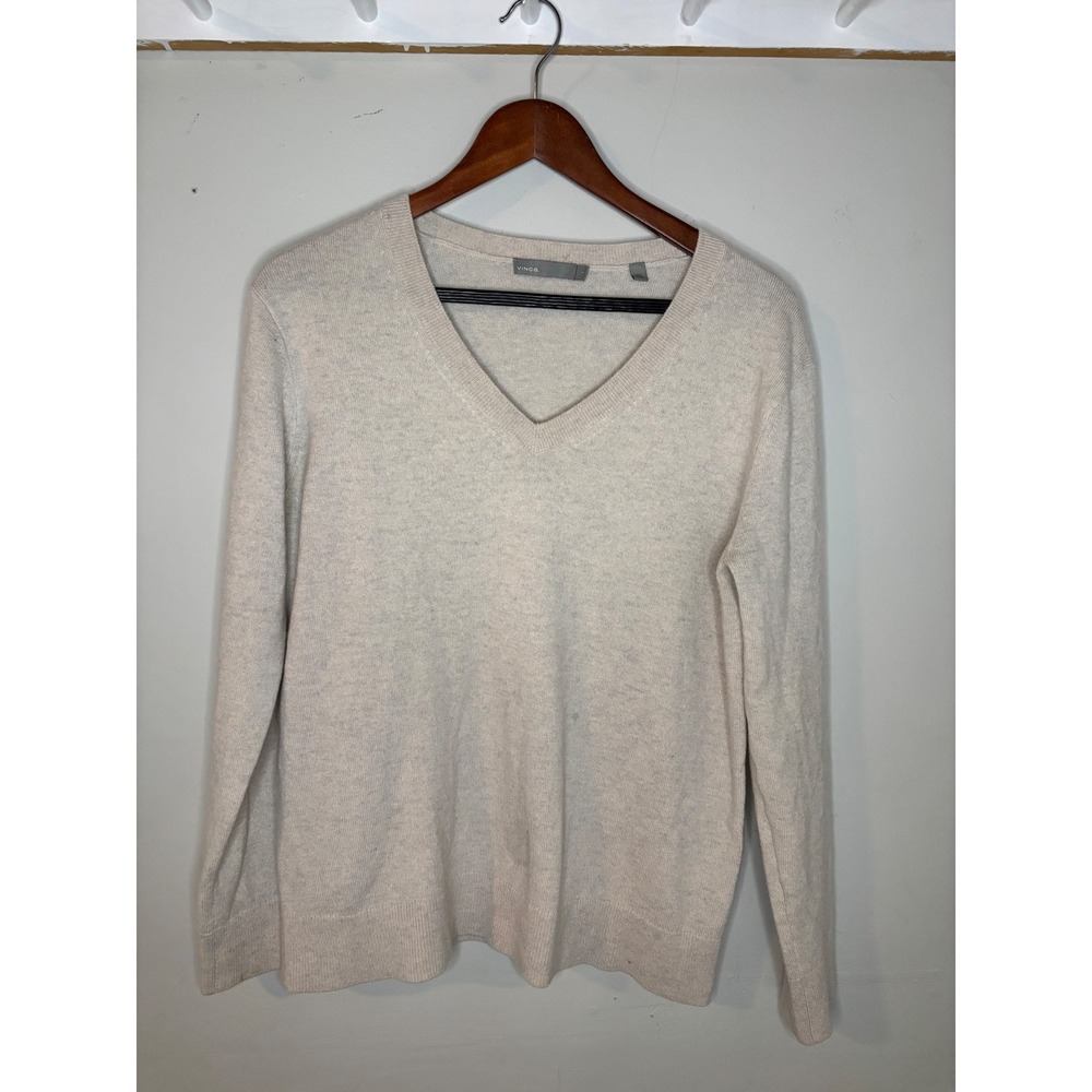Vince Sweater Womens S Cream 100 Percent Cashmere V Neck Long Sleeve